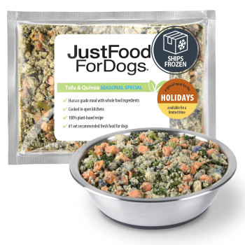 Justfoodfordogs Frozen Fresh Dog Food, Human Grade Tofu Quinoa, 18 Oz (7 Pack)