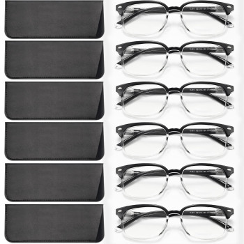 Novivon 6 Pack Reading Glasses Blue Light Blocking For Women Men, Lightweight Anti Eyestrainglare Computer Readers (Black-Transparent,20)