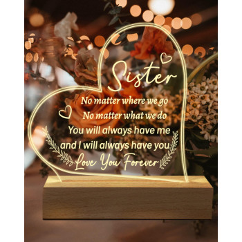 Hiipeenow Sister Birthday Gifts From Sister, To My Sister Acrylic Engraved Night Light 15 19Cm Presents, Christmas Wedding Gifts For Sister Women From Sister Brother