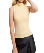 Verdusa Womens Sleeveless High Turtleneck Ribbed Fitted Solid Tank Top Yellow Rib M