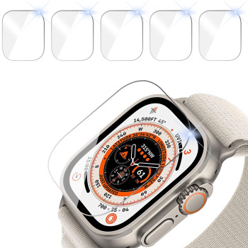 Tiorecime 6 Pcs Screen Protector For Apple Watch Ultra 49Mm 2022, Waterproof Anti-Fog Tempered Glass Screen Protector Compatible With Iwatch Ultra 49Mm Accessories