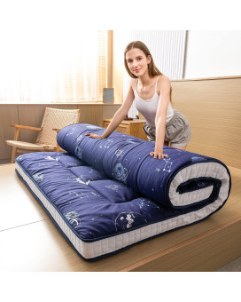 Maxyoyo Navy Space Adventure Futon Mattress, Padded Japanese Floor Mattress Quilted Bed Mattress Topper, Extra Thick Folding Sleeping Pad Floor Lounger Guest Bed For Camping Couch, Twin Size