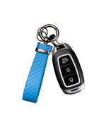 Turcee Carbon Fiber Car Keychain,Interior Accessories Keychains Leather Car Key Fob,Car Accessories Key Ring Anti-Lost D-Ring(Blue)