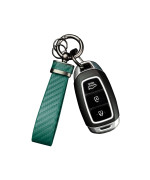 Turcee Carbon Fiber Car Keychain,Interior Accessories Keychains Leather Car Key Fob,Car Accessories Key Ring Anti-Lost D-Ring(Green)