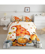 Erosebridal Fall Thanksgiving Bedding Set Gnome Pumpkin Comforter Set Twin Size, Maple Leaves Farm Harvest Quilt Autumn Theme Oil Painting Comforter For Kids Boys Girls Teens Bedroom Decor