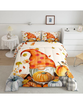 Erosebridal Fall Thanksgiving Bedding Set Gnome Pumpkin Comforter Set Twin Size, Maple Leaves Farm Harvest Quilt Autumn Theme Oil Painting Comforter For Kids Boys Girls Teens Bedroom Decor