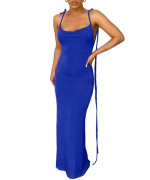 Womenas Sexy Spaghetti Strap Backless Cami Dress Bodycon Summer Party Cocktail Formal Halter Sundress Navy