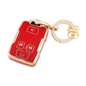 Carfib For Gmc Key Fob Cover Accessories Bling Canyon Sierra 1500 Sierra 2500 Sierra 3500 2017 2018 2019 Key Case Holder Car Remote Key Chain Ring Women Men Tpu Red Gold