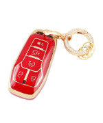 Carfib For Ford Key Fob Cover Accessories Bling Edge Explorer Fushion Energi Titanium Fusion Hybrid Titanium Mustang 2015 2016 2017 Key Case Holder Car Remote Key Chain Ring Women Men Tpu Red Gold