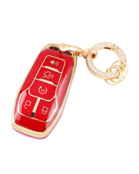 Carfib For Ford Key Fob Cover Accessories Bling Edge Explorer Fushion Energi Titanium Fusion Hybrid Titanium Mustang 2015 2016 2017 Key Case Holder Car Remote Key Chain Ring Women Men Tpu Red Gold