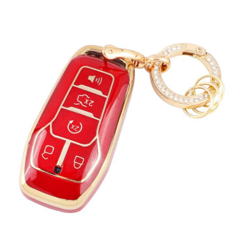 Carfib For Ford Key Fob Cover Accessories Bling Edge Explorer Fushion Energi Titanium Fusion Hybrid Titanium Mustang 2015 2016 2017 Key Case Holder Car Remote Key Chain Ring Women Men Tpu Red Gold