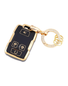 Carfib For Gmc Key Fob Cover Accessories Bling Canyon Sierra 1500 Sierra 2500 Sierra 3500 2017 2018 2019 Key Case Holder Car Remote Key Chain Ring Women Men Tpu Black Gold