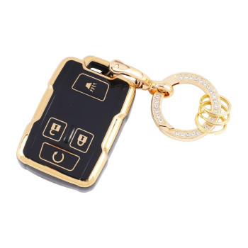 Carfib For Gmc Key Fob Cover Accessories Bling Canyon Sierra 1500 Sierra 2500 Sierra 3500 2017 2018 2019 Key Case Holder Car Remote Key Chain Ring Women Men Tpu Black Gold