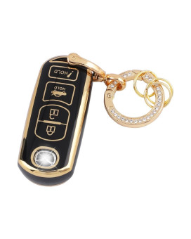 Carfib Key Fob Cover For Mazda Accessories Mazda3 Mazda6 3 6 Cx3 Cx-3 Cx5 Cx-5 Cx9 Cx-9 Mx5 Mx-5 2020 2019 2018 2017 2016 Key Case Holder Car Remote Key Chain Ring Women Tpu Black Gold