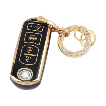 Carfib Key Fob Cover For Mazda Accessories Mazda3 Mazda6 3 6 Cx3 Cx-3 Cx5 Cx-5 Cx9 Cx-9 Mx5 Mx-5 2020 2019 2018 2017 2016 Key Case Holder Car Remote Key Chain Ring Women Tpu Black Gold