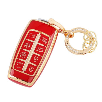 Carfib For Genesis Key Fob Cover Accessories Bling Gv70 Gv80 2021 2022 2023 Key Case Holder Car Remote Key Chain Ring Women Men Tpu Red Gold