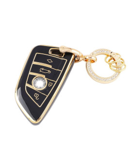 Carfib For Bmw Key Fob Cover Accessories Bling 3 4 5 6 7 8 Series X1 X2 X3 X4 X5 X6 X7 M3 M4 M8 X3M X4M X5M 2020 2021 2022 Key Case Holder Car Remote Key Chain Ring Women Men Tpu Black Gold