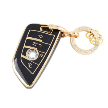 Carfib For Bmw Key Fob Cover Accessories Bling 3 4 5 6 7 8 Series X1 X2 X3 X4 X5 X6 X7 M3 M4 M8 X3M X4M X5M 2020 2021 2022 Key Case Holder Car Remote Key Chain Ring Women Men Tpu Black Gold