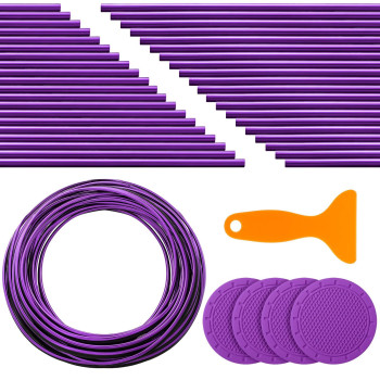 Tallew 25 Pack Interior Car Accessories, 32 Feet Car Interior Moulding Trim, 20 Car Vent Trim Strips And 4 Car Cup Holder Decorative Filler Insert Strip Auto Non Slip Insert With Scraper (Purple)