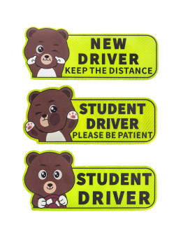3 Pcs Reflective New Driver Magnet Student Driver Magnet Please Be Patient Sign Vehicle Keep Distance Sticker Decal Automotive Magnets Safety Sign (Cute Bear)