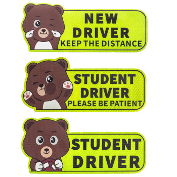 3 Pcs Reflective New Driver Magnet Student Driver Magnet Please Be Patient Sign Vehicle Keep Distance Sticker Decal Automotive Magnets Safety Sign (Cute Bear)