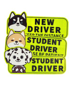 3 Pcs Student Driver Car Magnet,Reflective Student New Driver Sticker,Please Be Patient Keep Distance Automotive Magnets Cute Dog