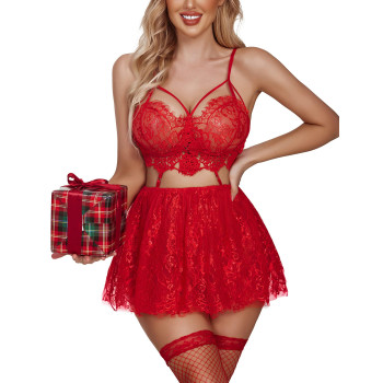 Avidlove Lingerie For Women Lace Babydoll Mesh Nightwear Chemise Nightie (Red,Xx-Large)