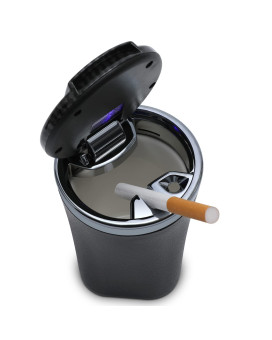 Car Ashtray With Lid Auto Ashtrays Smell Proof Smokeless Ashtray For Car Easy Clean Up Detachable Ash Tray With Led Blue Light (Black)