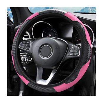 15 Inch Car Steering Wheel Cover, Carbon Fiber Microfiber Leather Elastic Stretch, Anti-Slip Breathable Steering Wheel Protector For Women Men, Car Accessories For Suv, Truck, Van (Blackpink)