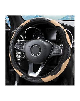 15 Inch Car Steering Wheel Cover, Carbon Fiber Microfiber Leather Elastic Stretch, Anti-Slip Breathable Steering Wheel Protector For Women Men, Car Accessories For Suv, Truck, Van (Beige)