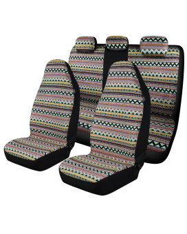 Akauto Baja Saddle Blanket Car Seat Covers Full Set With Seat Belt Pads And Steering Wheel Cover, Universal Colorful Striped Woven Interior Cover For Sedan, Suv, Truck, Airbag Compatible