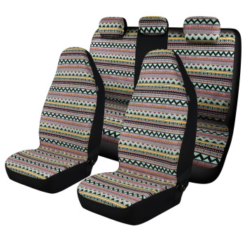 Akauto Baja Saddle Blanket Car Seat Covers Full Set With Seat Belt Pads And Steering Wheel Cover, Universal Colorful Striped Woven Interior Cover For Sedan, Suv, Truck, Airbag Compatible