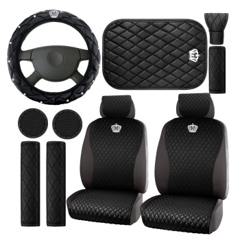 Pink Car Accessories Set Car Seat Covers Full Set Steering Wheel Cover Headrest Cover Center Console Pad Cup Cup Holders Seat Belt Pads Gear Cover For Women Girl Car Interior Decor (Diamond Front Set)