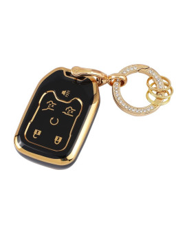 Carfib For Gmc Key Fob Cover Accessories Bling Yukon Slt Denali Yukon Xl 1500 Slt 2020 2019 2018 2017 Key Case Holder Car Remote Key Chain Ring Women Men Tpu Black Gold