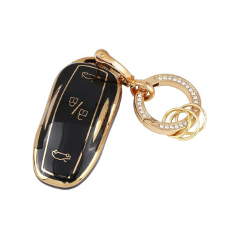 Carfib Key Fob Cover For Tesla Accessories Model 3 S Y 2022 2021 2020 2019 2018 Key Case Holder Car Remote Key Chain Ring Women Tpu Black Gold