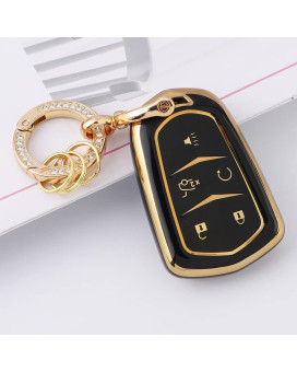 Carfib Key Fob Cover For Cadillac Accessories Ats Cts Ct6 Srx Xts Xt4 Xt5 Escalade 2022 2021 2020 2019 2018 Key Case Holder Car Remote Key Chain Ring Women Tpu Black Gold