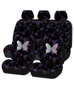 Flying Banner Butterfly Car Seat Covers Ful Set Fashion Universal Lady Woman Female Rear Bench Split Colorized (Muti-Color, Full Set -- Printing Embriodery)