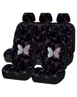 Flying Banner Butterfly Car Seat Covers Ful Set Fashion Universal Lady Woman Female Rear Bench Split Colorized (Muti-Color, Full Set -- Printing Embriodery)