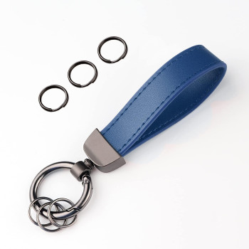 Turcee Leather Car Keychain,Creative Personality Leather Car Key Fob,Car Accessories Universal Key Fob Keychain For Men And Women (Blue)