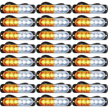 Led Amber Strobe Lights Vehicle Emergency Strobe Lights For Trucks Led Flashing Car Lights Windshield Lights Bars Hazard Shiny Mount Strobe Lights With Pads Screws For Off Road Car (24 Pieces)