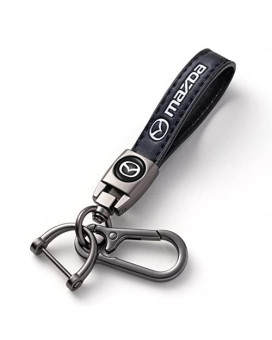 Leather Car Key Chain Metal Car Keyring Keychain Replacement With Logo For Car Key Fob Work With Mazda M2 M3 M5 M6 Mx5 Rx7 Rx8 A8 Cx9 Mx6 R3 Cx-5 Cx-7 Cx-8,Car Key Fob Accessory Men Women,Black