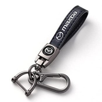 Leather Car Key Chain Metal Car Keyring Keychain Replacement With Logo For Car Key Fob Work With Mazda M2 M3 M5 M6 Mx5 Rx7 Rx8 A8 Cx9 Mx6 R3 Cx-5 Cx-7 Cx-8,Car Key Fob Accessory Men Women,Black