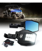 Xprite Utv Side View Mirrors Aluminium W Led Spot Light Smoke Lens Compatible With 175-2 Roll Cage Bar For Pioneer Polaris Rzr, Side By Side, Can Am X3, Kawasaki Teryx Mule, Yamaha Rhino Wolverine