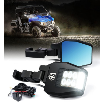 Xprite Utv Side View Mirrors Aluminium W Led Spot Light Smoke Lens Compatible With 175-2 Roll Cage Bar For Pioneer Polaris Rzr, Side By Side, Can Am X3, Kawasaki Teryx Mule, Yamaha Rhino Wolverine