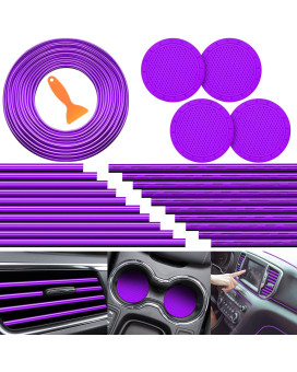 Frienda 25 Pack Car Accessories Set 20Pcs Car Vent Trim Strips 16 Feet Filler Insert Strips With Installation Tool 4Pcs Car Cup Air Conditioner Vent Trim Decorative Car Interior Accessories (Purple)