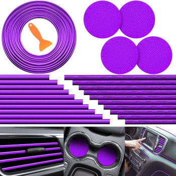 Frienda 25 Pack Car Accessories Set 20Pcs Car Vent Trim Strips 16 Feet Filler Insert Strips With Installation Tool 4Pcs Car Cup Air Conditioner Vent Trim Decorative Car Interior Accessories (Purple)