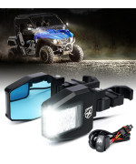 Xprite Utv Side View Mirrors Aluminium Wled Spot Lights Clear Lens Compatible With 175-2 Roll Cage Bar For Pioneer Polaris Rzr Side By Side Can Am X3 Kawasaki Teryx Mule Yamaha Rhino Wolverine