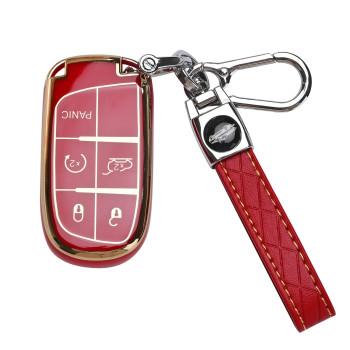 For Dodge Challenger Key Fob Cover - Soft Tpu Key Case Protector With Leather Keychain For Durango Charger,Jeep Grand Cherokee Renegade Compass Comander Smart Remote Key,3 4 5 Buttons(Red)