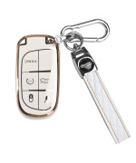 For Dodge Challenger Key Fob Cover - Soft Tpu Key Case Protector With Leather Keychain For Durango Charger,Jeep Grand Cherokee Renegade Compass Comander Smart Remote Key,3 4 5 Buttons(White)