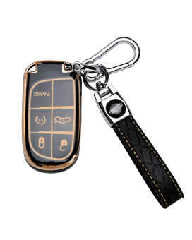 For Dodge Challenger Key Fob Cover - Soft Tpu Key Case Protector With Leather Keychain For Durango Charger,Jeep Grand Cherokee Renegade Compass Comander Smart Remote Key,3 4 5 Buttons